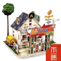 若态木质 世界风情系列-美国公路加油站 立体拼图玩具 生日创意礼物