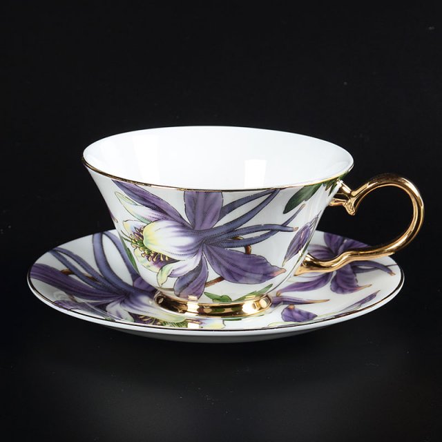 得意陶瓷 高档骨质瓷 咖啡杯 温莎杯碟-紫