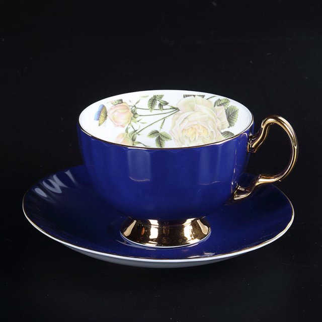 得意陶瓷 高档骨质瓷 咖啡杯 米兰杯碟-蓝