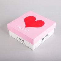 粉红色 白卡纸 大红心DIY纸盒正方形小号
