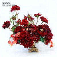 满庭芳花艺新品仿真花树脂花器欧式清新自然风格家居客厅书房样板间仿真装饰仿真植物绢花假花塑料花桌上摆件