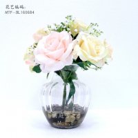 满庭芳花艺新款现代风格玻璃假水成品仿真花家居样板间装饰仿真植物盆花摆件包邮MTF-BL160684