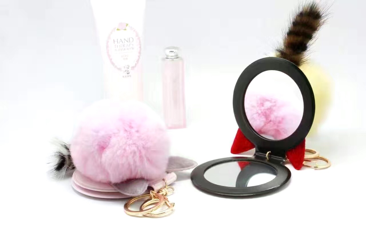 毛绒猫咪创意时尚化妆镜，猫咪化妆镜，可爱毛绒猫咪化妆镜，可爱动物化妆镜