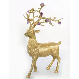 紫晶黄铜现代轻奢麋鹿摆件