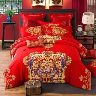 结婚纯棉卡通婚庆磨毛四件套大红全棉新婚1.8m床上用品床单4件套