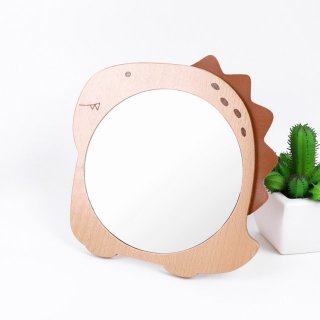 包包宝 原创设计可爱恐龙木头台式化妆镜 可调节角度高清木质台镜
