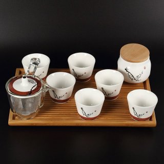 高档骨瓷中式直把茶具套装双层不烫手茶具礼品装