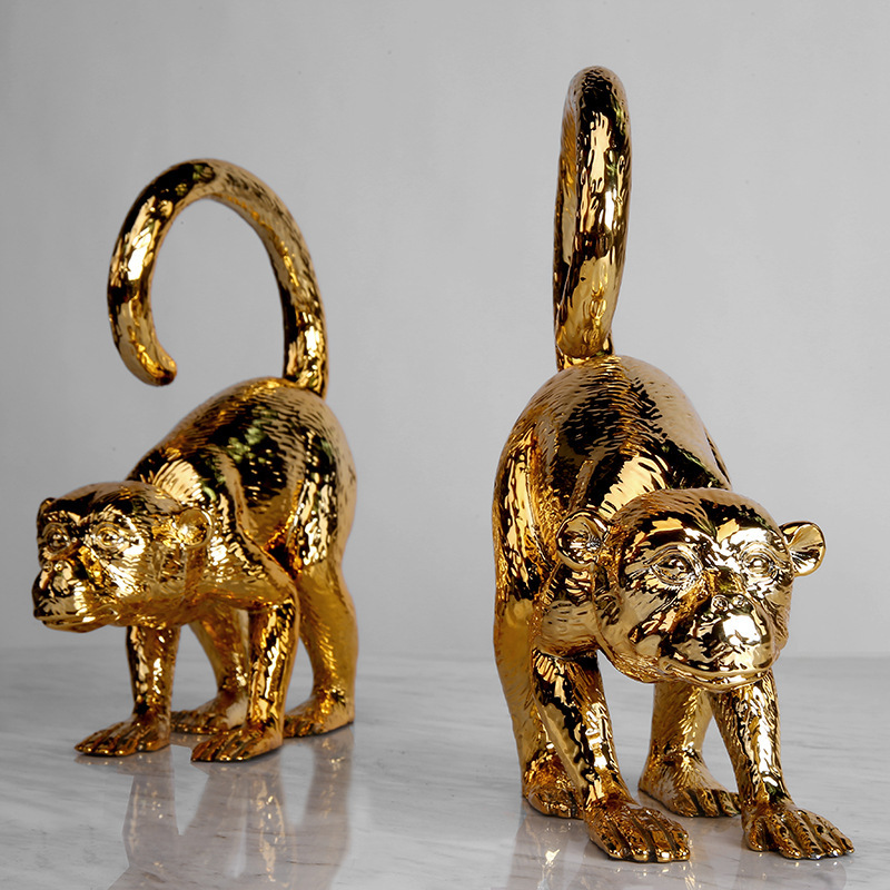 轻奢金色动物雕像 树脂摆件 样板房软装配饰家居饰品书房桌面摆件
