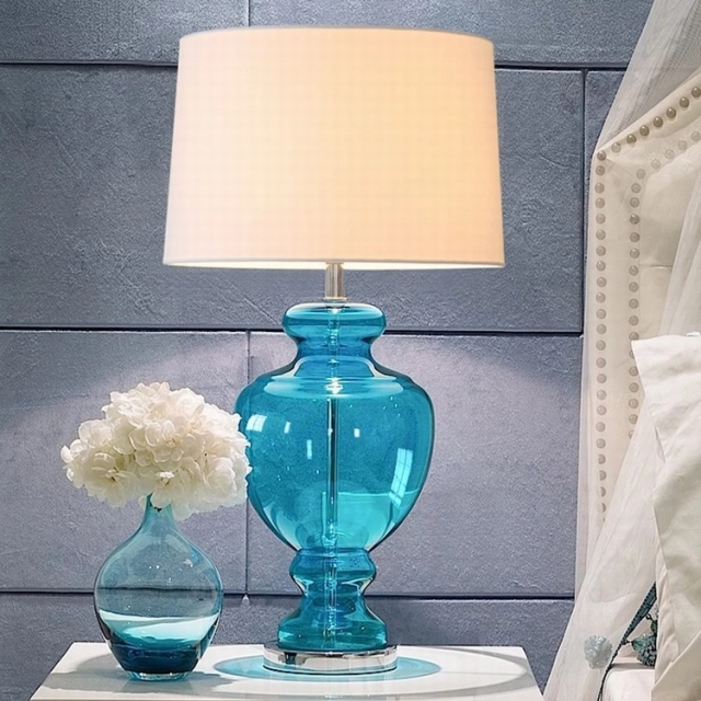 现代风格蓝色玻璃瓶状样板间灯具设计师样板会所书房卧室台灯