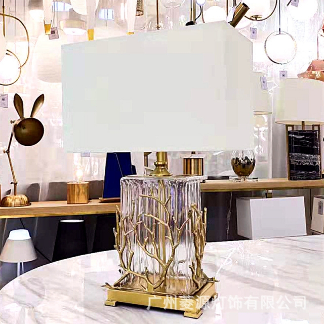 铜树枝包水晶美式创意纯铜台灯客厅别墅样板房卧室床头中式台灯