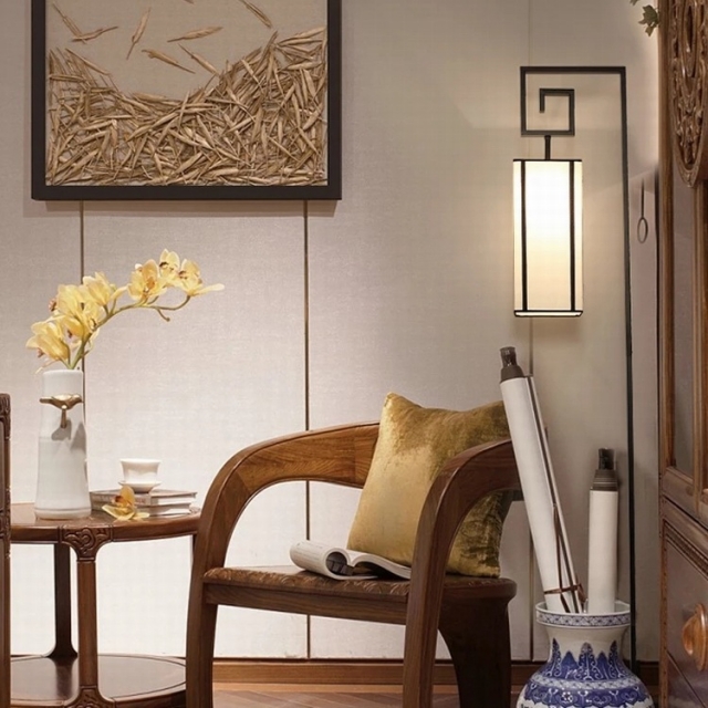 新中式黑色铁艺明清式中国风长方形灯罩客厅卧室书房落地灯
