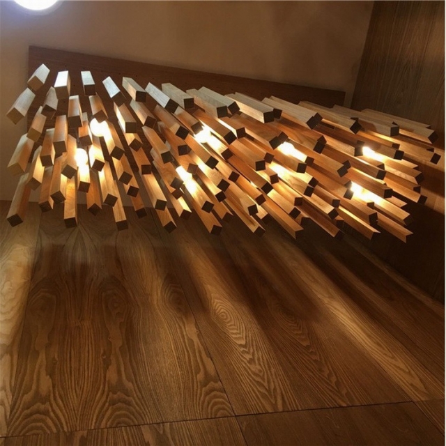 现代风格原木色木质条形灯具样板房客餐厅卧室吊灯
