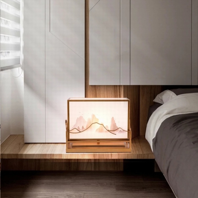 新中式古铜铁艺方形山水个性卧室床头台灯
