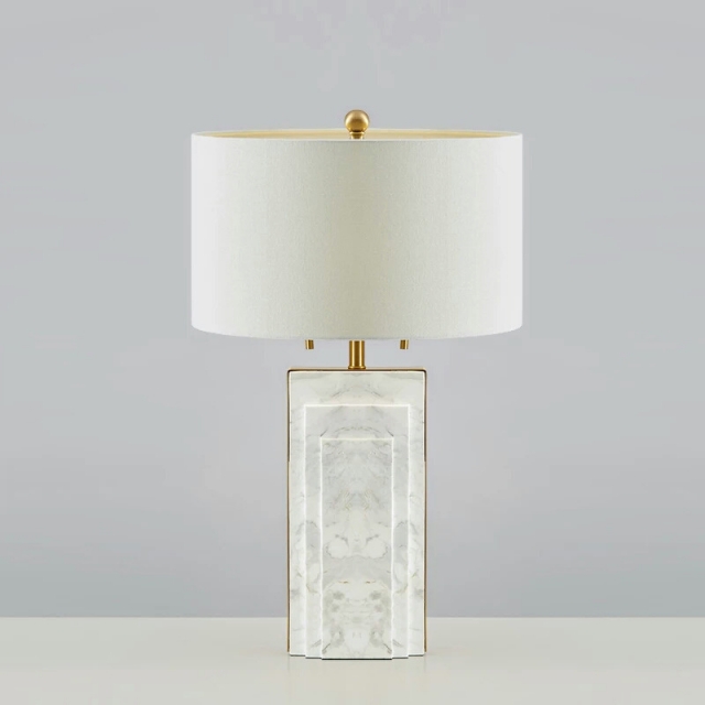 长方形白色大理石后现代创意台灯美式奢华艺术样板房客厅卧室台灯