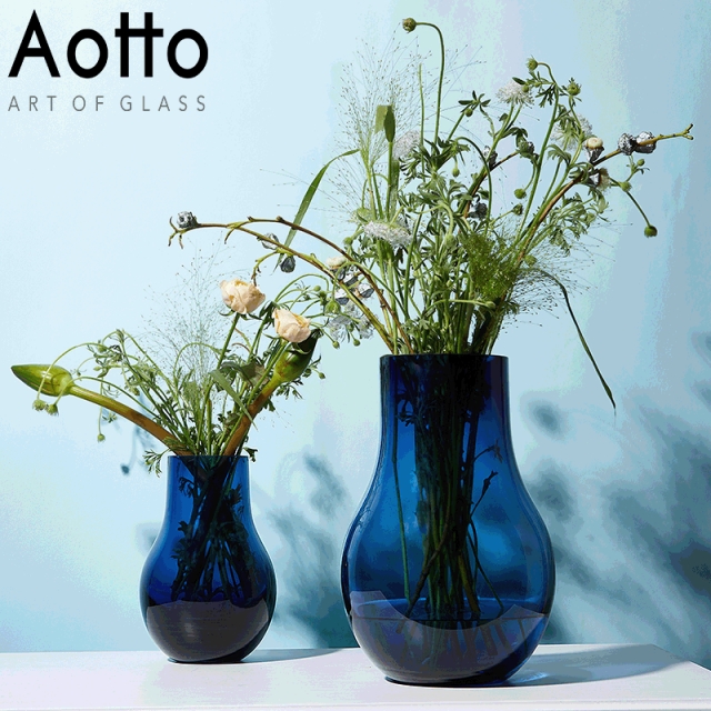 创意水培植物孔雀蓝玻璃花瓶装饰客厅摆件插干花透明琉璃花器摆件