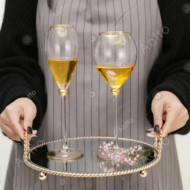 现代简约无铅水晶透明金边香槟杯葡萄酒杯创意红酒杯描金高脚杯