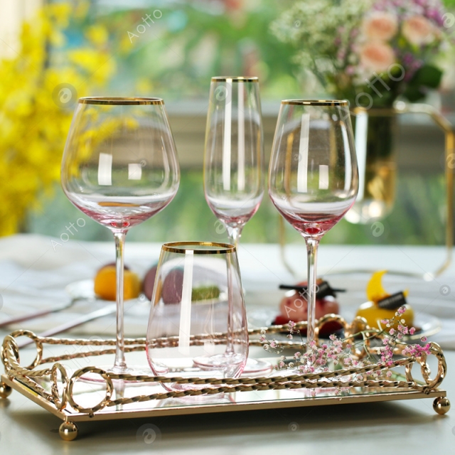 创意粉色透明无铅玻璃葡萄红酒杯 水晶香槟杯起泡酒杯 大容量水杯
