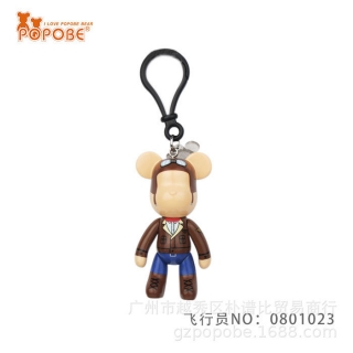 POPOBE正版暴力熊 3寸钥匙扣 飞行员 PVC卡通 创意 Q版 挂饰 动漫