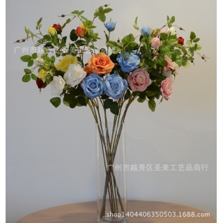 仿真3头玫瑰 厂家批发 家居插花 软装用品 高档仿真花 婚庆用品