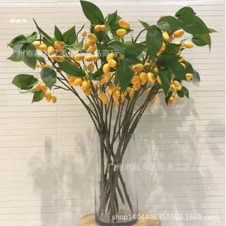 仿真芒果枝 酒店样板房装饰花 黄色浆果仿真花批发北欧风仿真植物