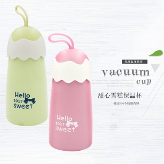 【厂家直销】清新可爱保温杯 304不锈钢硅胶提绳女学生雪糕杯定制