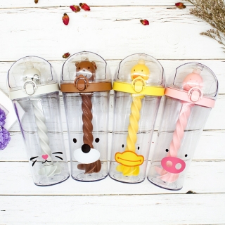 小黄鸭搅拌杯 手动塑料吸管杯 卡通可爱塑料杯创意礼品水杯可定制