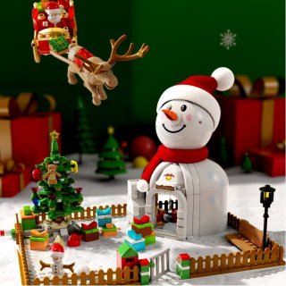 森宝积木圣诞节礼物拼装益智玩具灯光圣诞树圣诞雪人礼品屋礼物