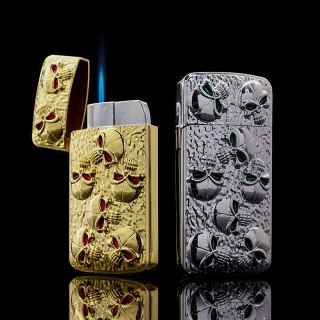 ZR906创意金属红绿眼骷髅防风打火机直冲蓝色火焰点烟器礼品批发