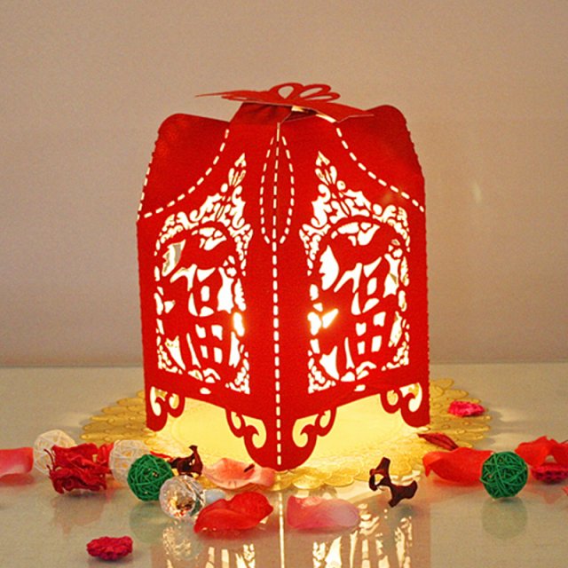 新中式大红绒布剪纸镂空福字寿宴婚宴洞房店面开张喜庆礼品装饰台灯