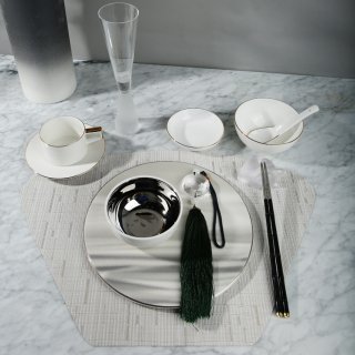 厂家直销 酒店餐具8件套陶瓷餐具套装镀银小碗餐桌摆台样板房餐具