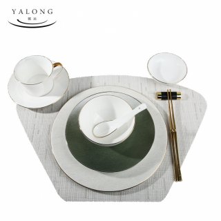产家直销 酒店陶瓷餐具 绿色系9件套餐盘碗碟 新中式餐具套装摆台