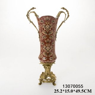 宝丽家居法式美式复古铜欧式花器中式餐桌陶瓷花瓶台面居家摆件