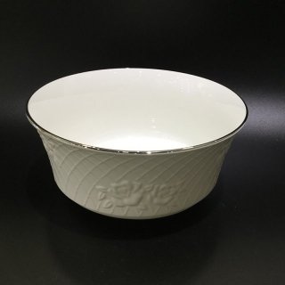 唐山骨瓷家用中式纯色描银边8英寸浮雕玫瑰大汤碗