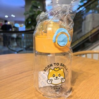 便利100汪柴主高硼硅玻璃杯卡通小狗吸管杯弹盖式学生喝水杯子