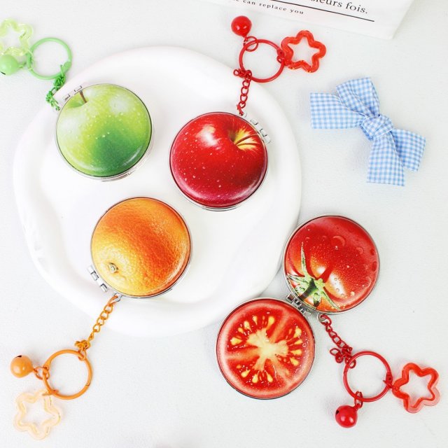 新款可爱水果造型便携小镜子创意随身补妆镜折叠镜化妆镜挂包镜