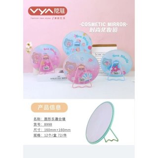 可爱卡通圆形流沙贴饰桌面便携台镜高清化妆镜折叠台镜宿舍台镜