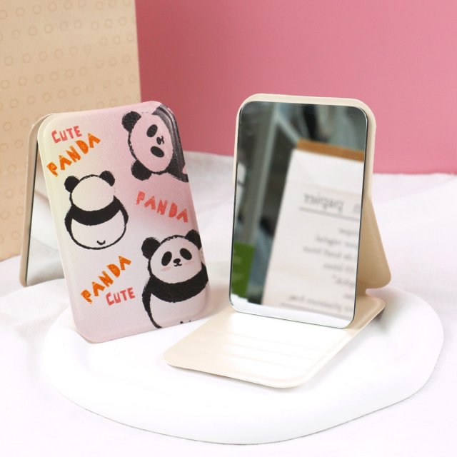 [胜雅] 可爱卡通熊猫图案可折叠便携口袋化妆时尚镜学生卧室补妆用小镜子
