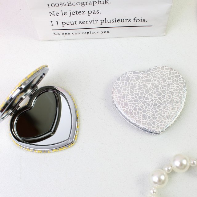 [胜雅] 心形便携双面高清小镜子迷你随身补妆镜裂纹皮面精致化妆镜