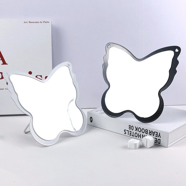 简约时尚软木质感长方便携口袋折叠高清化妆镜