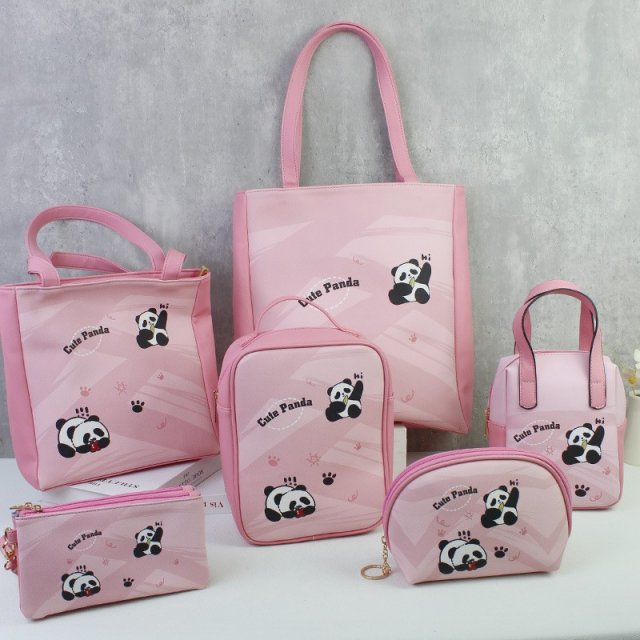 [胜雅] 大熊猫帆布袋小号迷你可爱学生通勤袋手提拉链袋可爱便当小拎包