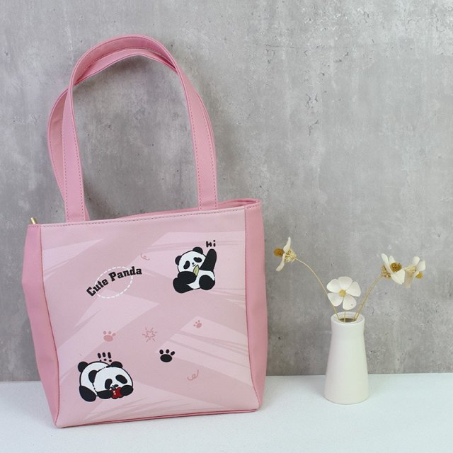 [胜雅] 大熊猫帆布袋小号迷你可爱学生通勤袋手提拉链袋可爱便当小拎包