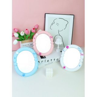 软萌少女心椭圆化妆镜可爱星星蝴蝶结台式镜宿舍桌面便携梳妆镜