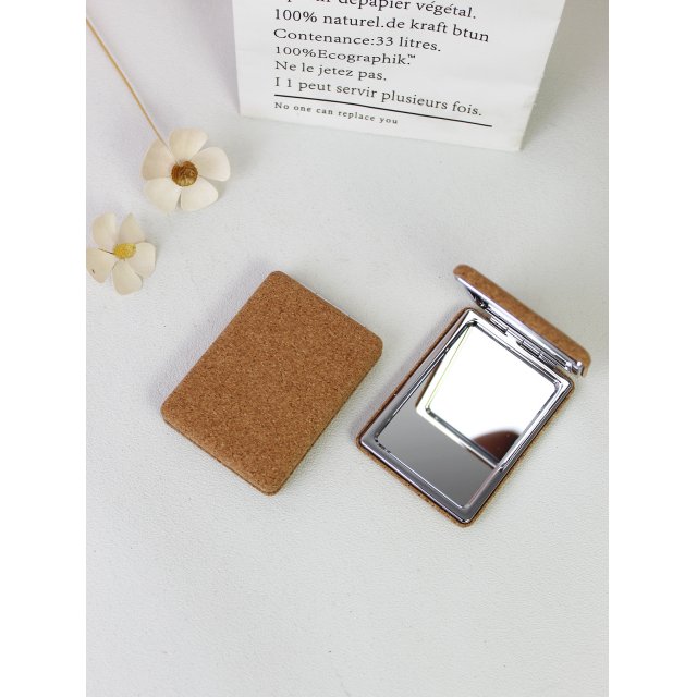 [胜雅] ins 风软木便携折叠化妆镜迷你随身双面高清补妆镜女式口袋小镜子