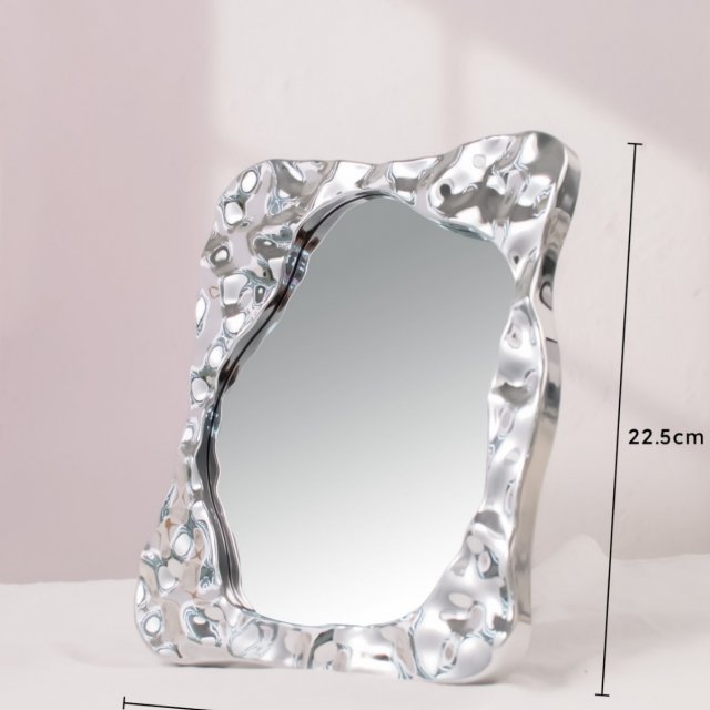 [胜雅] INS风电镀银色化妆镜台式桌面小镜子学生宿舍折叠简约梳妆镜