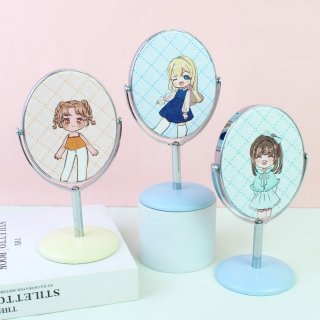 卡通小姐姐少女心台式化妆镜可爱梳妆镜小镜子办公室寝室桌旋转镜