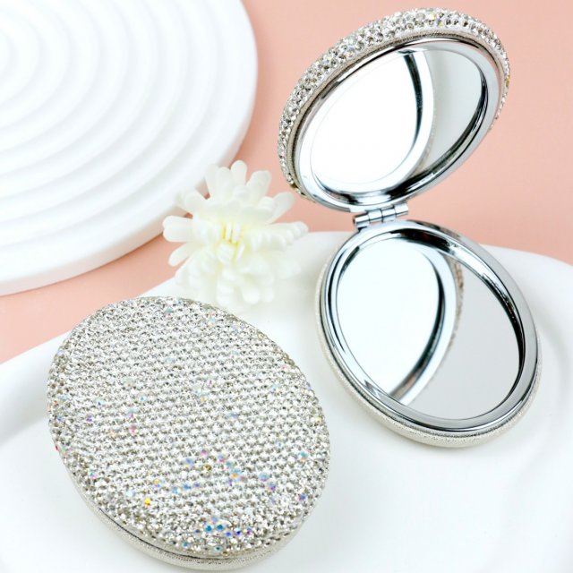[胜雅] 欧美时尚双面椭圆折叠镜随身镜便携镜高颜值镶钻高清化妆镜补妆镜