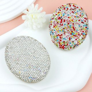 欧美时尚双面椭圆折叠镜随身镜便携镜高颜值镶钻高清化妆镜补妆镜