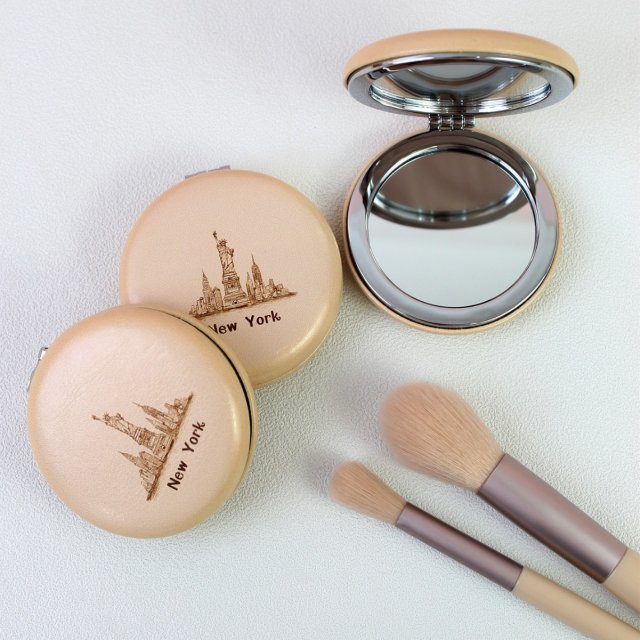 [] 迷你城市款小汉堡化妆镜可爱精致小巧少女心便携复古随身百搭折叠