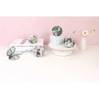 ins风外贸风圆形闪钻皮便携化妆镜随身少女心补妆镜迷你折叠镜