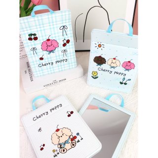 樱桃小狗长方PU折叠壁挂镜化妆镜浴室镜子挂墙镜便携折叠镜台镜